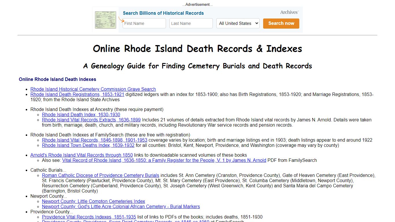 Online Rhode Island Death Indexes, Records & Obituaries